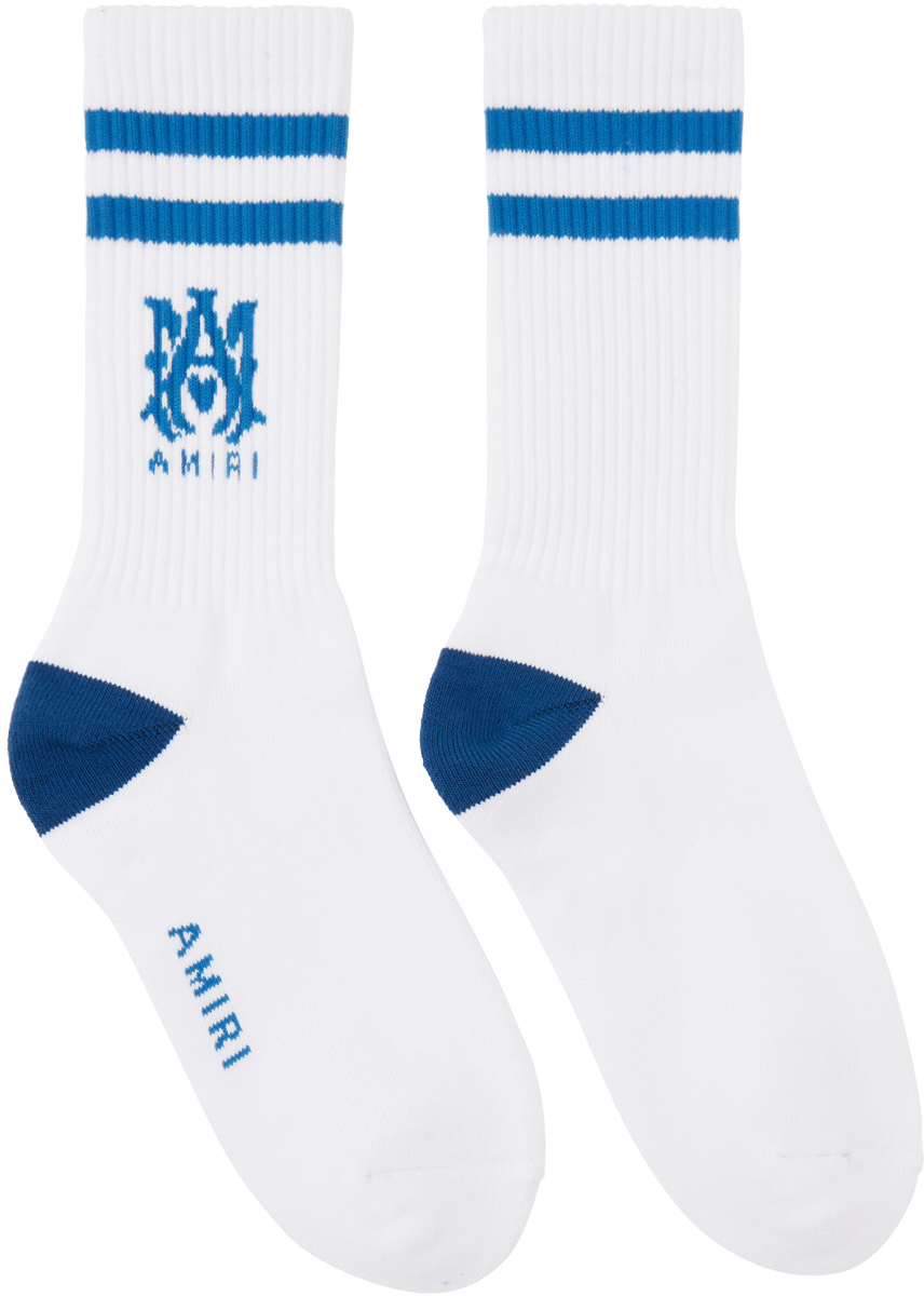 White & Blue MA Stripe Socks