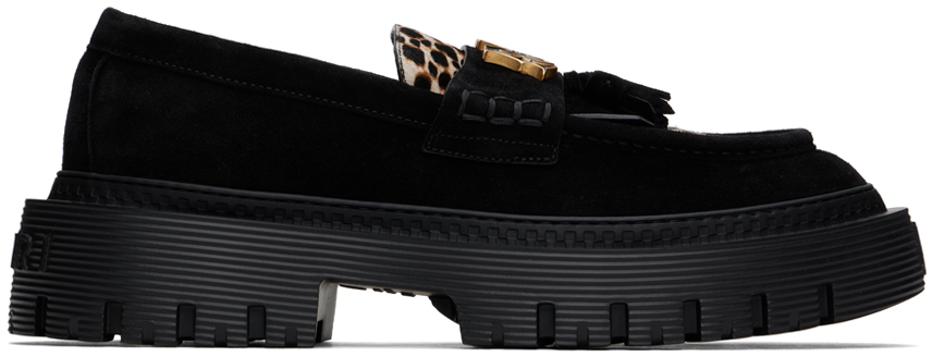 Shop Amiri Black Ma Tassle Leopard Jumbo Loafers