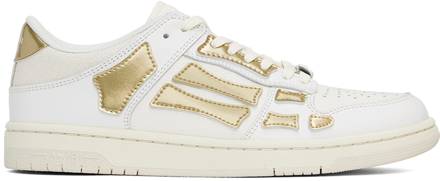 Shop Amiri White & Gold Metallic Skel Top Low Sneakers In White Gold