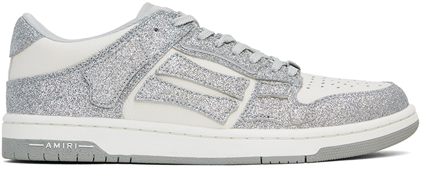 White & Silver Shimmer Skel Top Low Sneakers