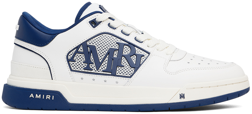 White & Blue Classic Low Sneakers
