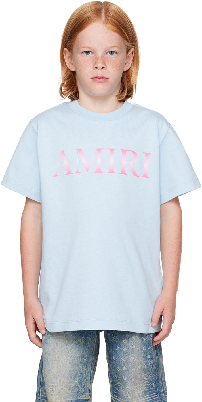 Shop Amiri Kids Blue Printed Logo T-shirt In Cerulean