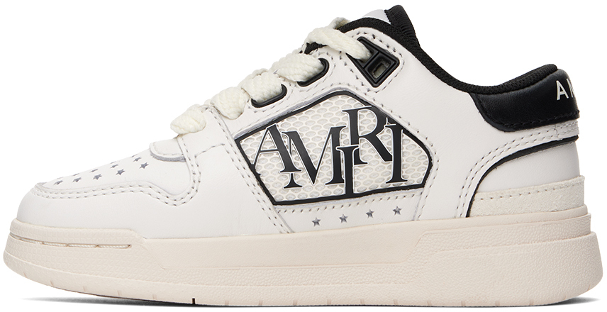 Amiri Kids Classic Logo Leather Sneakers In White Black