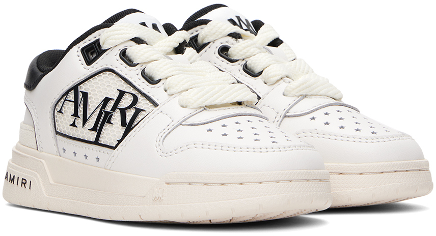 Amiri Kids Classic Logo Leather Sneakers In White Black