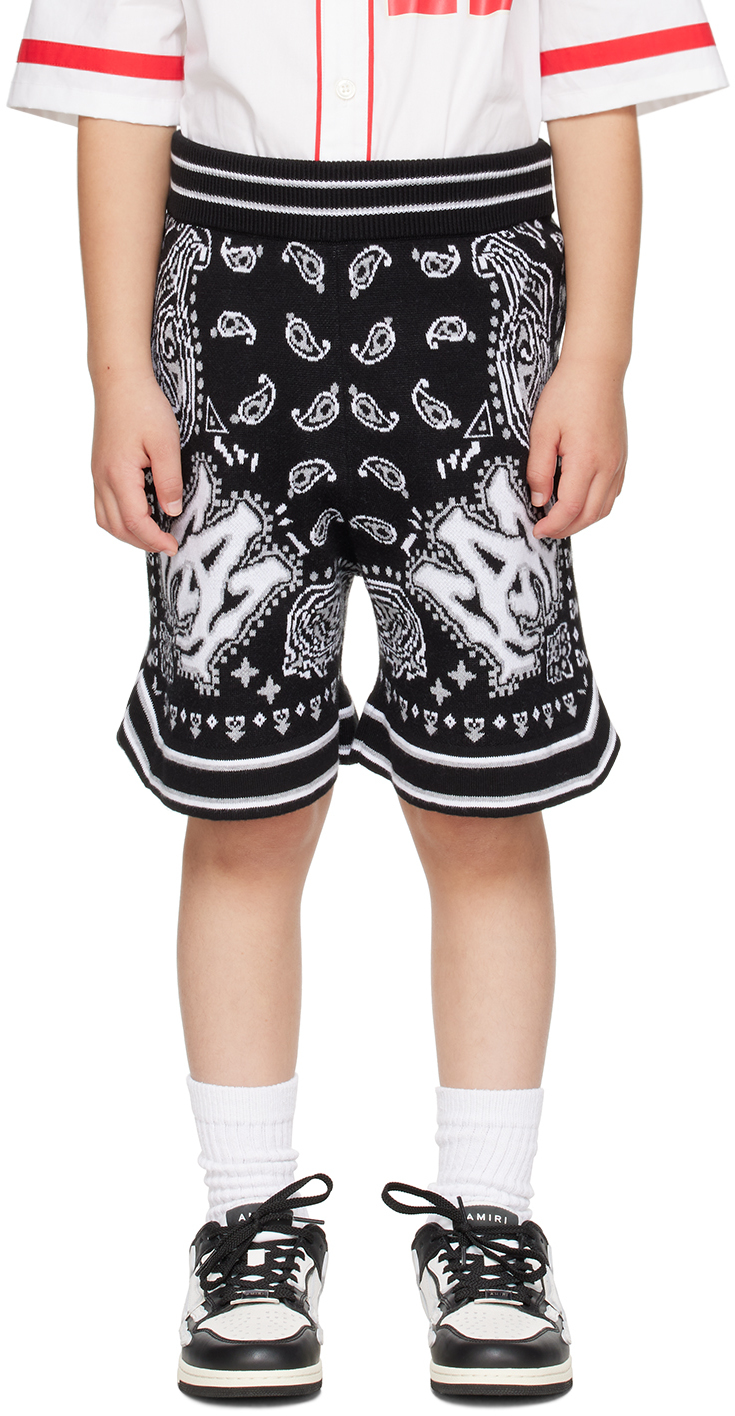 Shop Amiri Kids Black Bandana Shorts