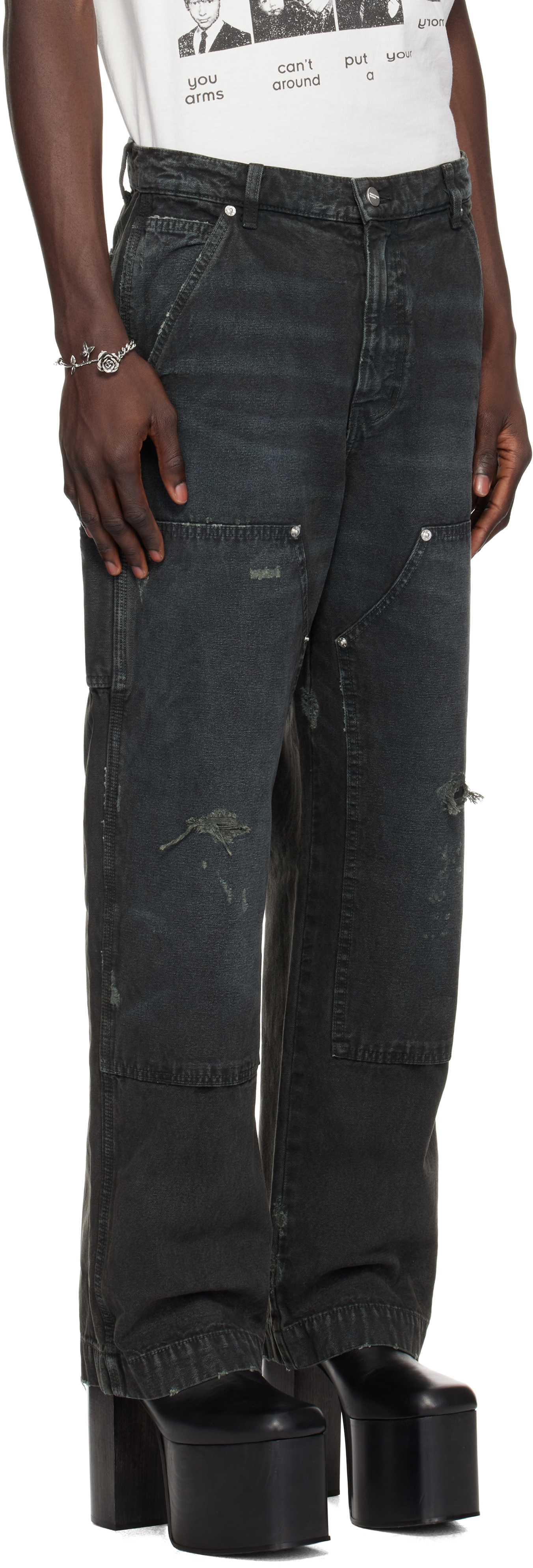 ENFANTS RICHES DEPRIMES BLACK DOUBLE KNEE PAINT TROUSERS