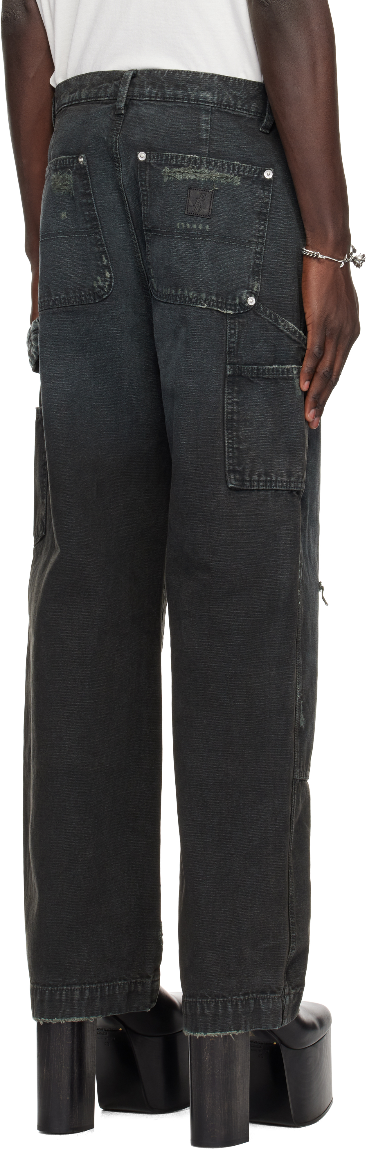 ENFANTS RICHES DEPRIMES BLACK DOUBLE KNEE PAINT TROUSERS