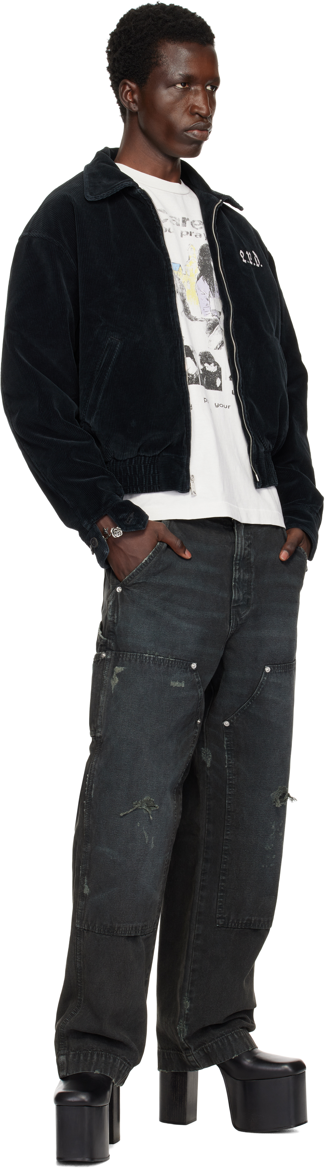 ENFANTS RICHES DEPRIMES BLACK DOUBLE KNEE PAINT TROUSERS