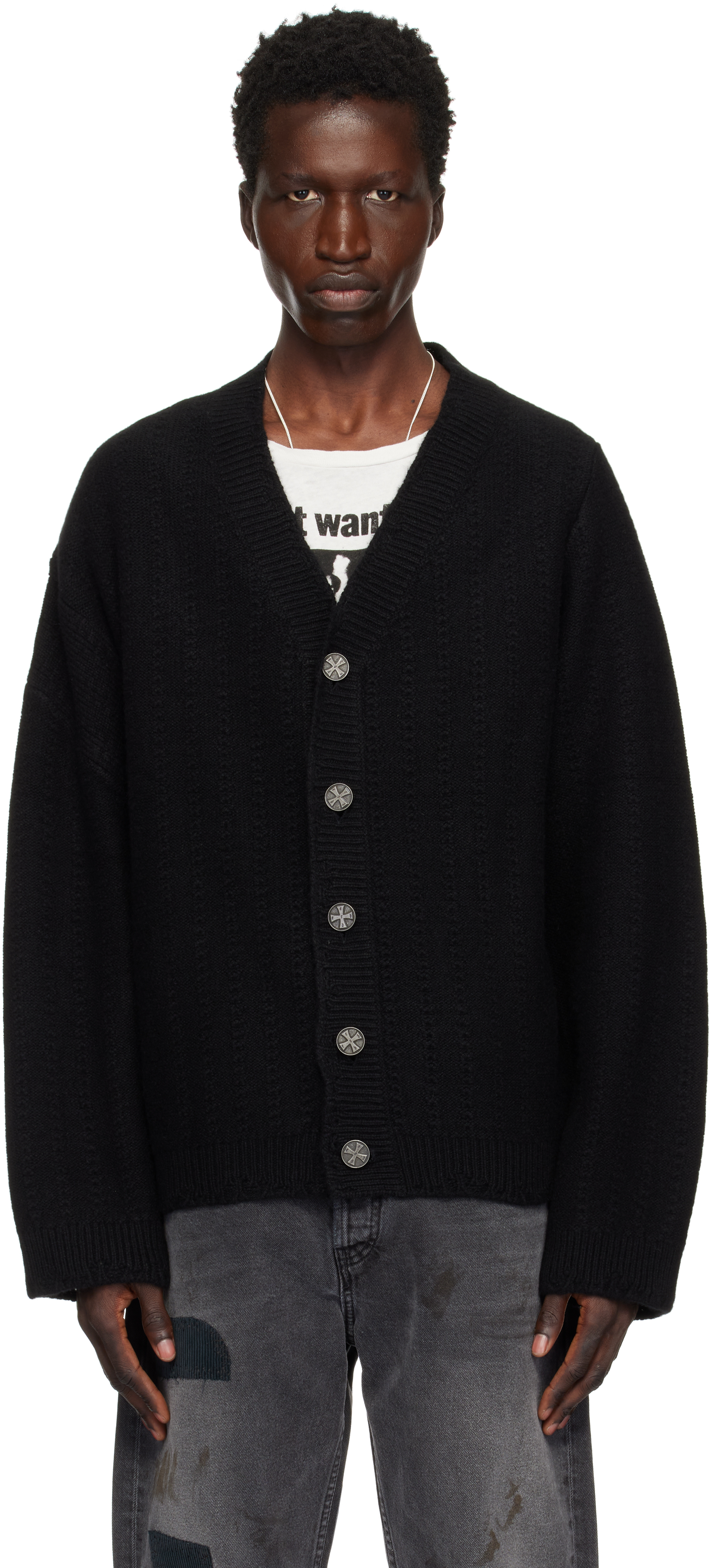 Black Asymmetrical Cable Knit Cardigan