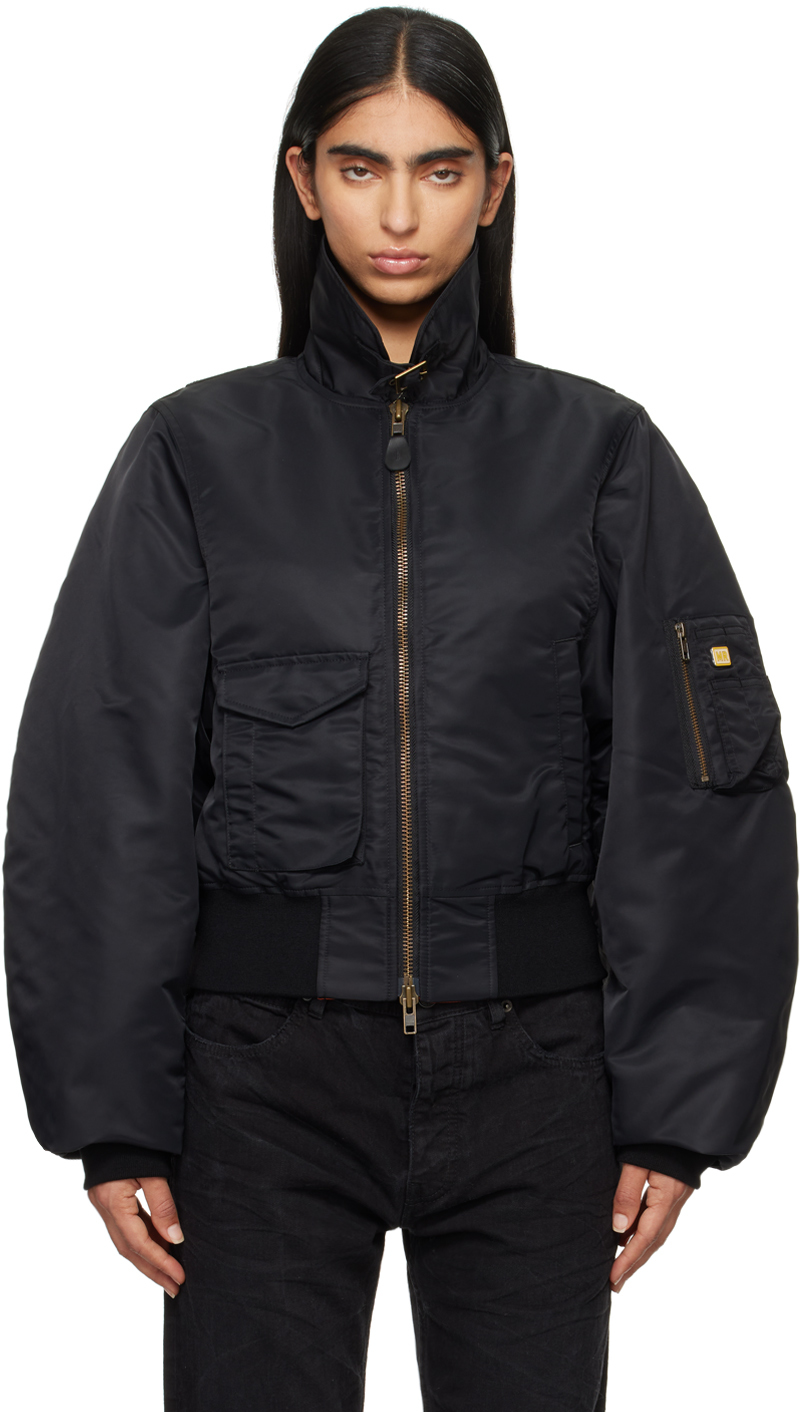 Shop Martine Rose Black Shrunken Bomber Jacket In Blk Black