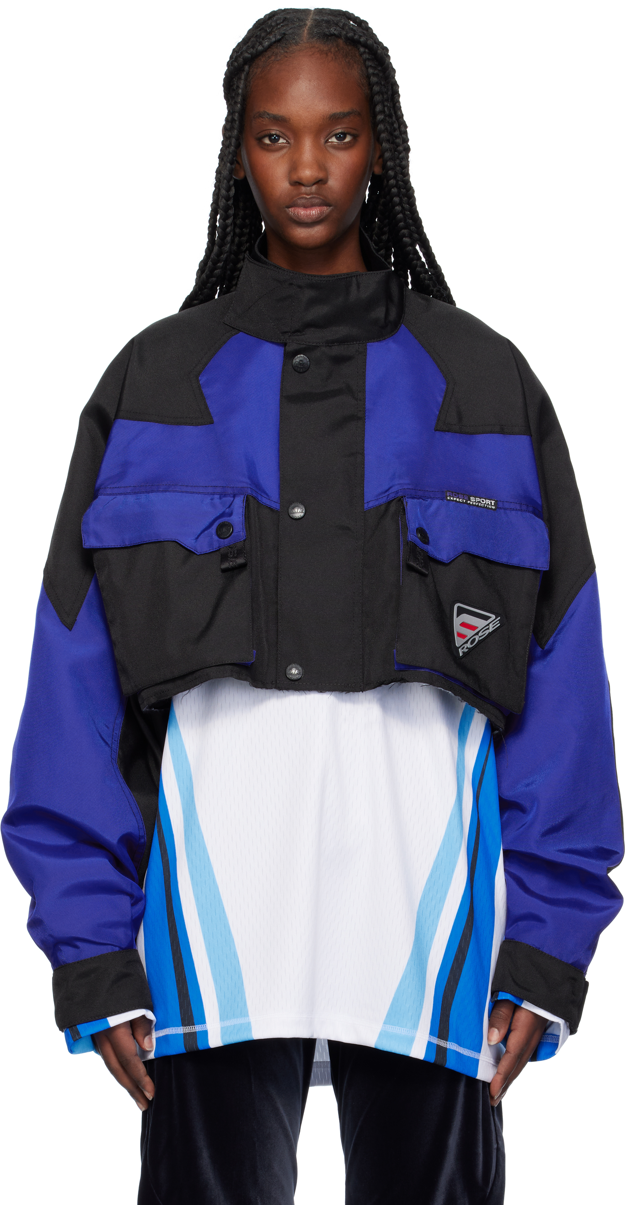 MARTINE ROSE BLUE & BLACK CUT SPORTS JACKET 