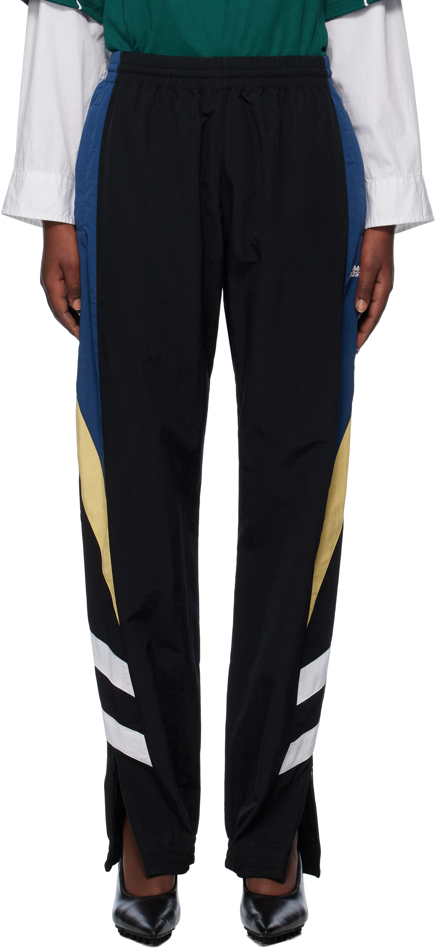 MARTINE ROSE BLACK & YELLOW PANELED TRACK PANTS 