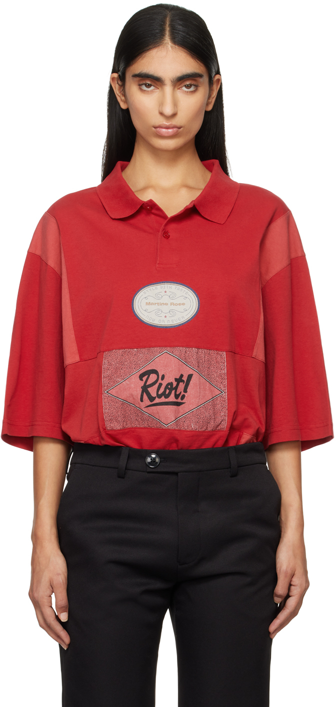 Shop Martine Rose Red Oversized Panelled Polo In Red Red Burgundy Fly