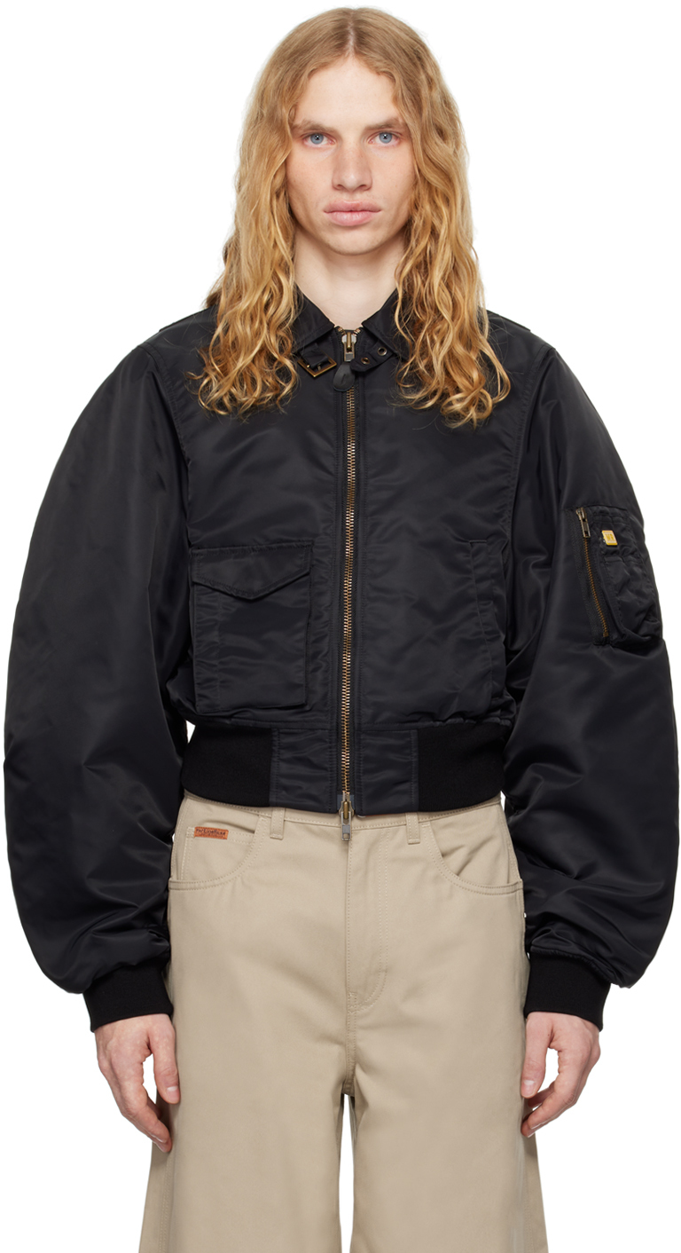 Shop Martine Rose Black Shrunken Bomber Jacket