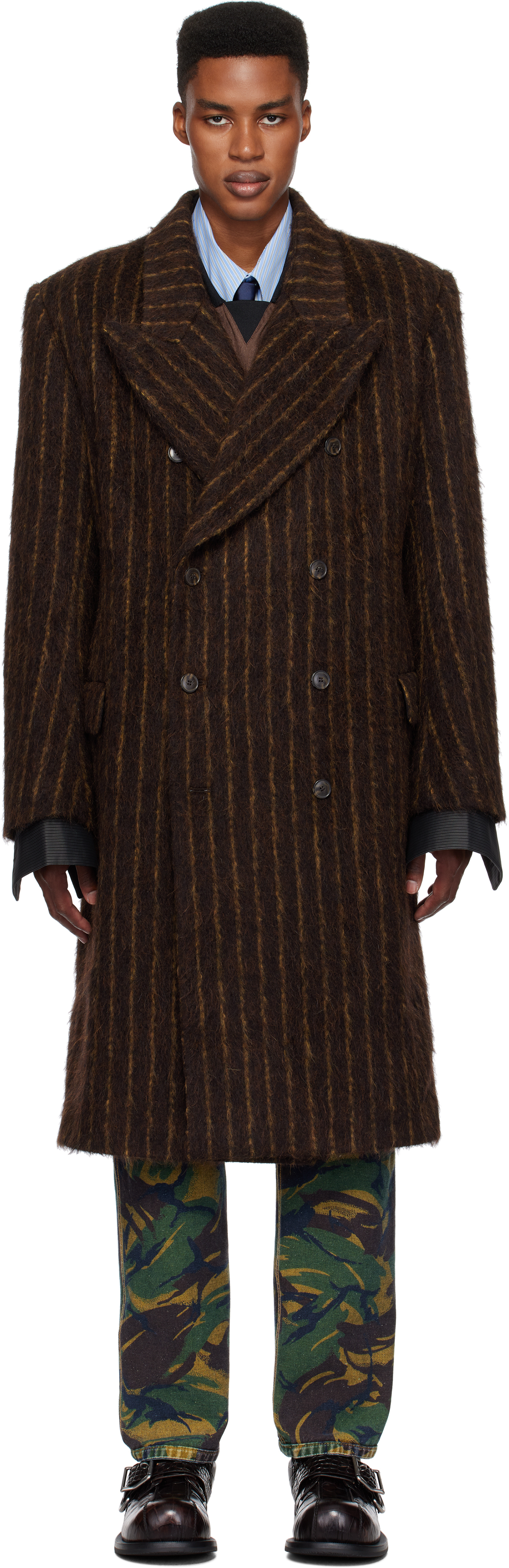 MARTINE ROSE BROWN DOUBLE BREASTED SHIRT COAT 