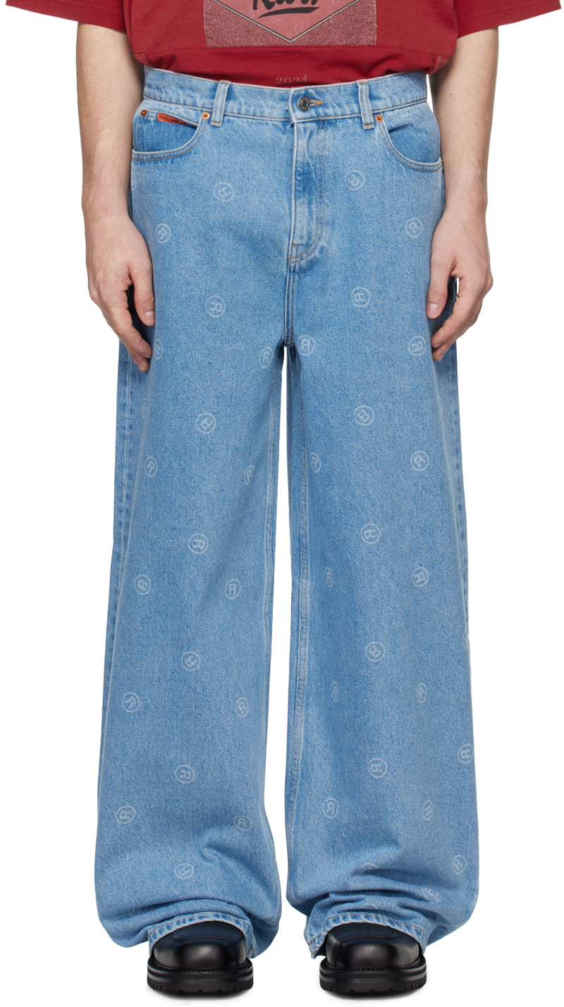 Shop Martine Rose Blue Extended Wide Leg Jeans In Blue R All Over