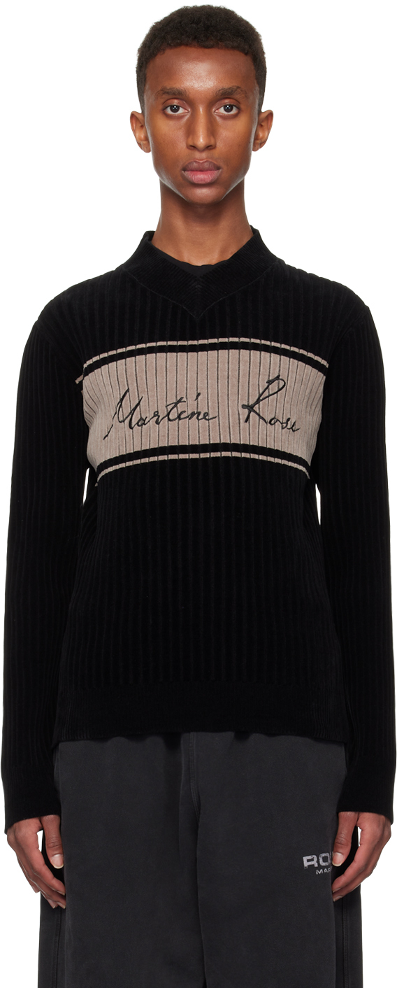 Shop Martine Rose Black Chenille V-neck Sweater In Black-beige