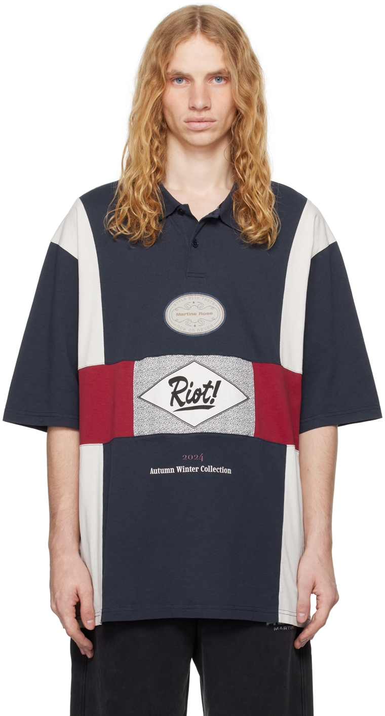 Shop Martine Rose Navy Oversized Panelled Polo In Blue Navy Flyer