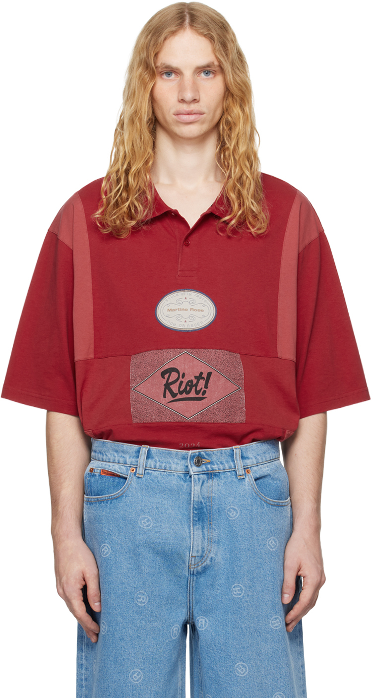 Shop Martine Rose Red Oversized Panelled Polo In Red Burgundy Flyer