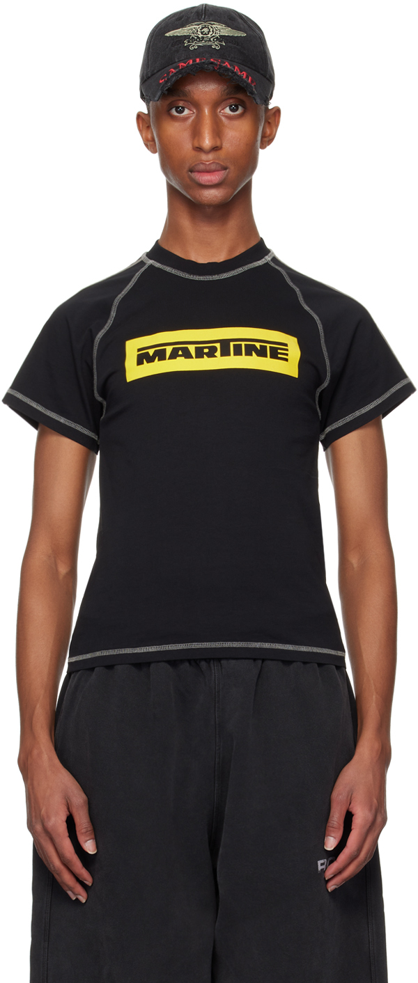 Martine Rose Black Raglan Shrunken T-shirt In Black Pirelli