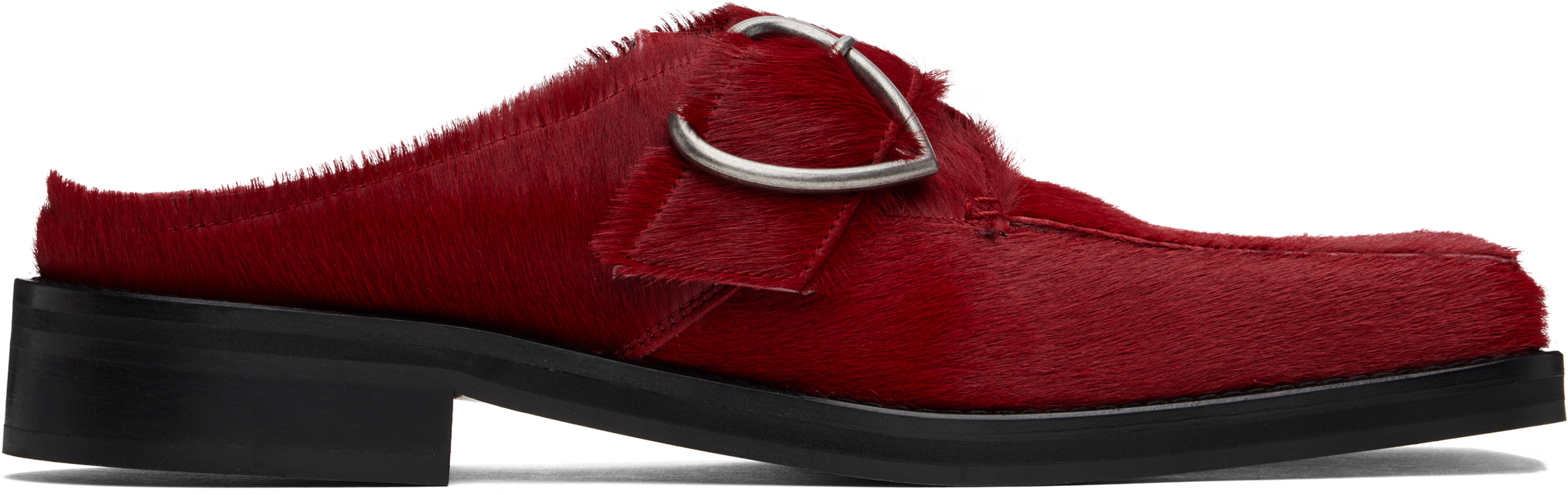 Red Square Toe Buckle Mules