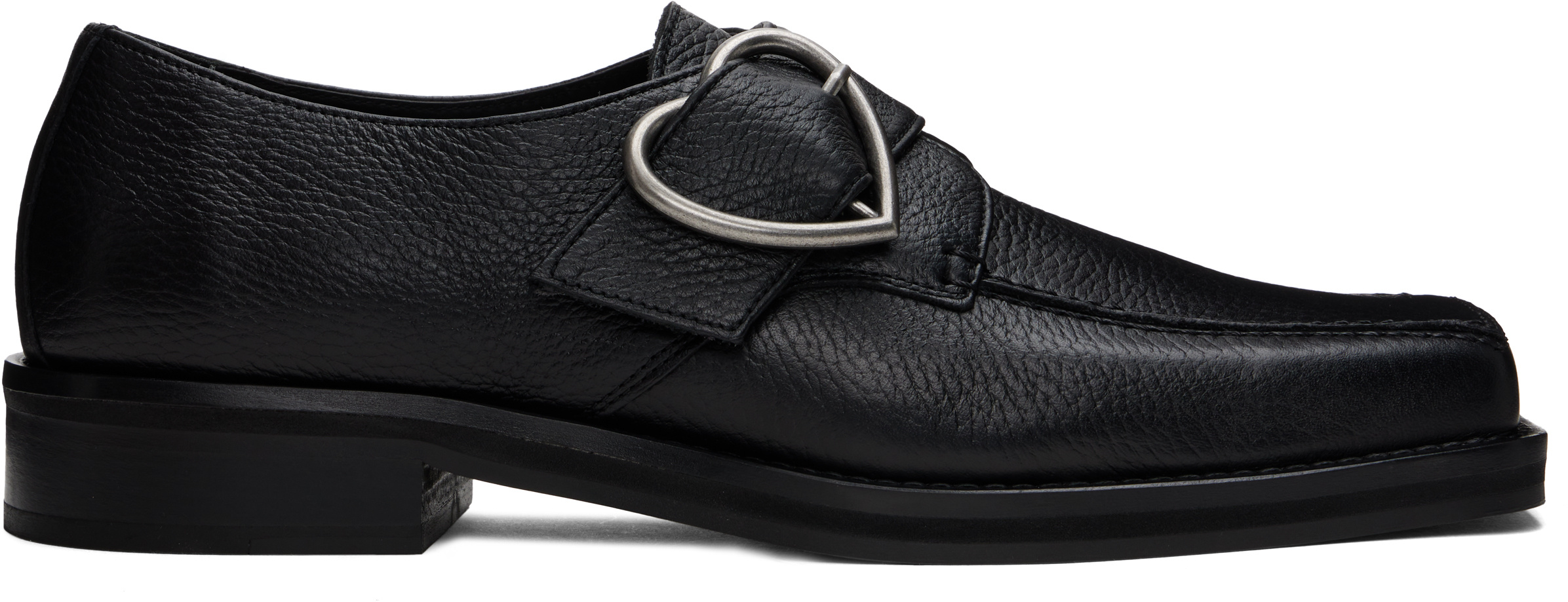 Shop Martine Rose Black Square Toe Buckle Loafers