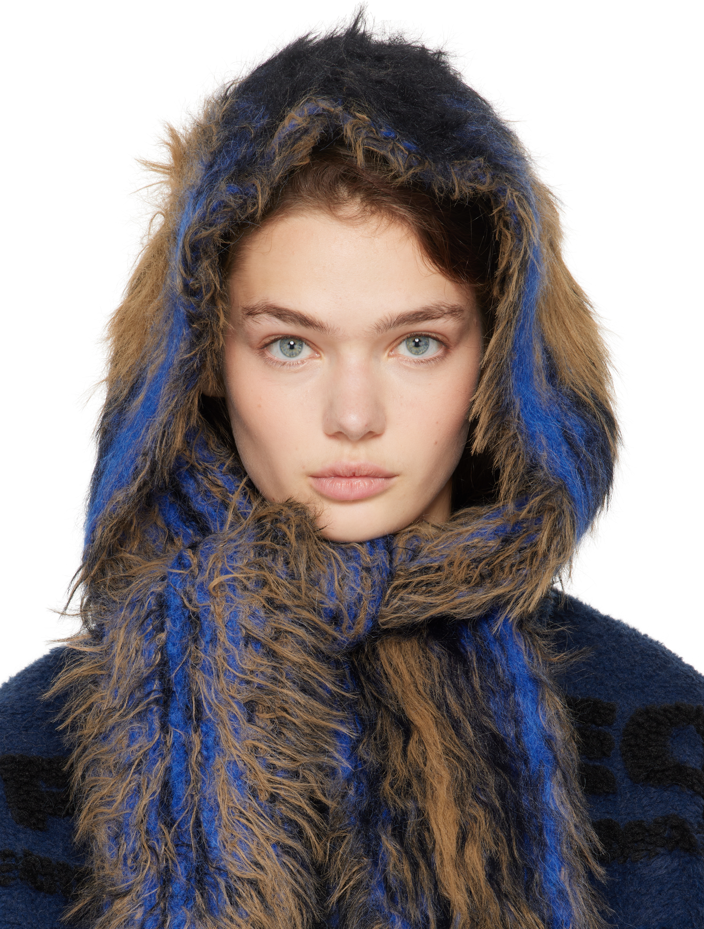 Y/project Black & Blue Hairy Gradient Hooded Scarf In Black/camel/blue