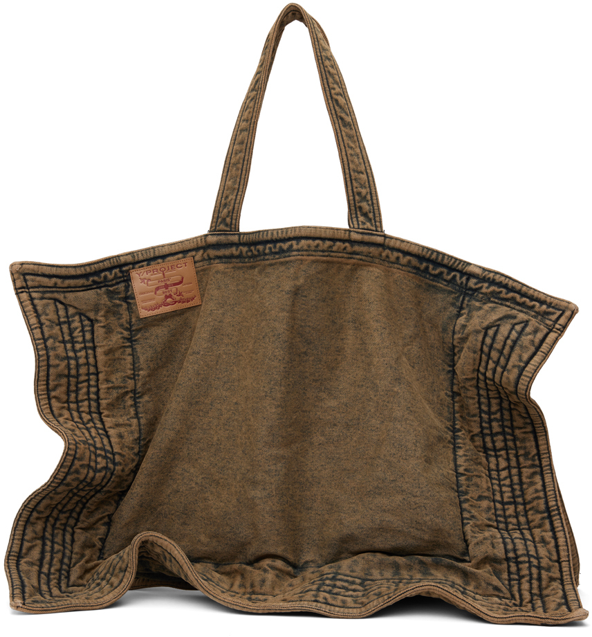 Shop Y/project Beige Maxi Wire Cabas Denim Tote In Dusty Beige