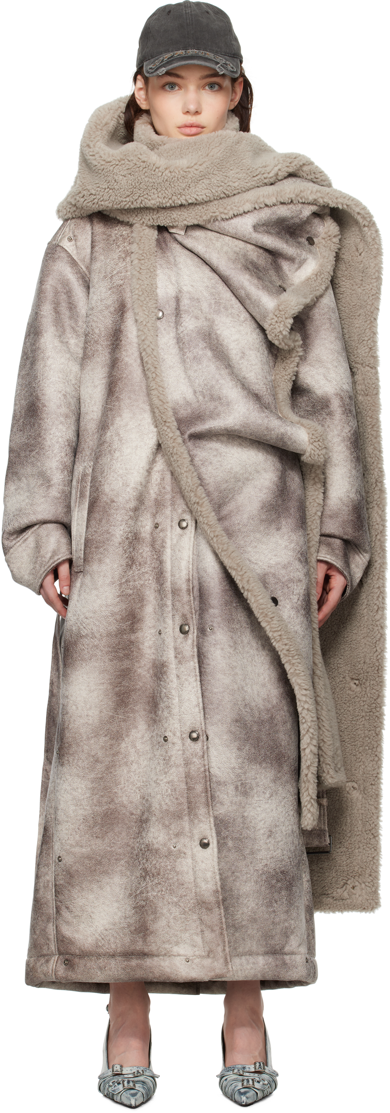 Shop Y/project Gray Snap Off Panel Aviator Faux-shearling Coat In Light Grey/dark Grey