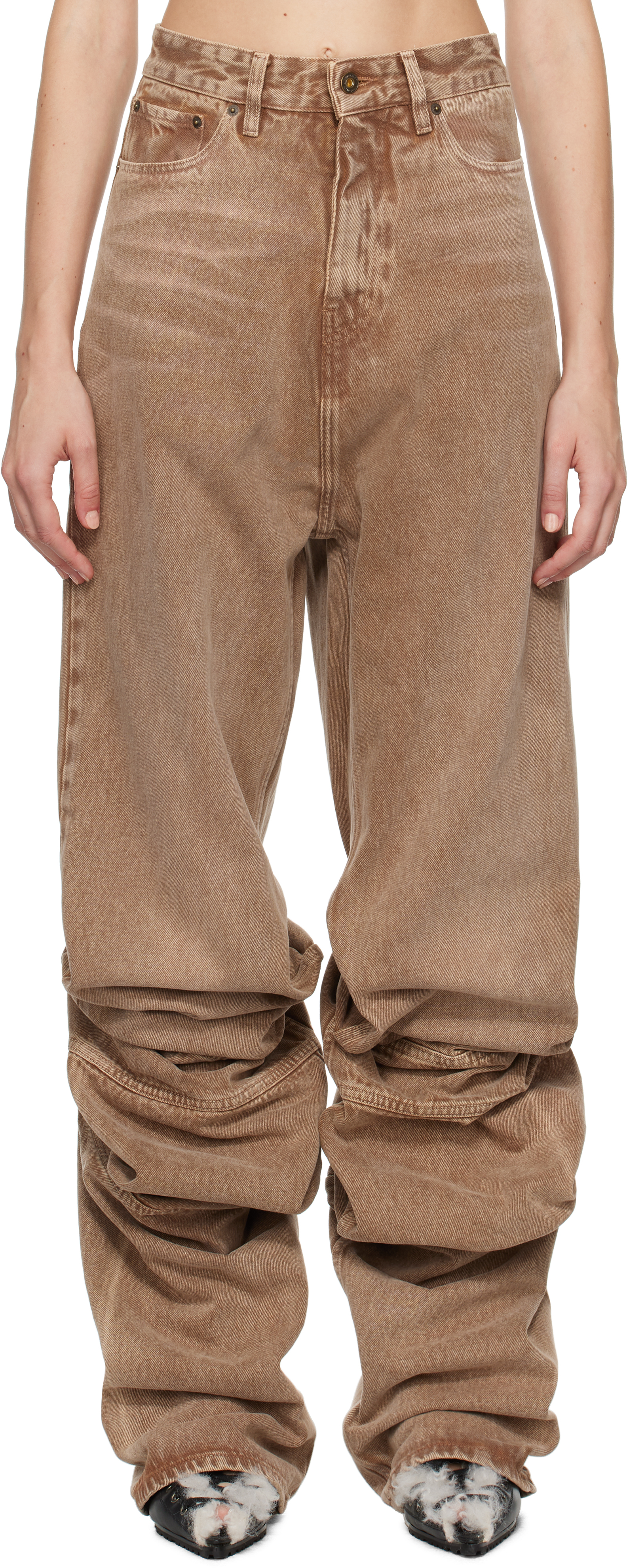 Shop Y/project Brown Draped Cuff Jeans In Pink Whiskers