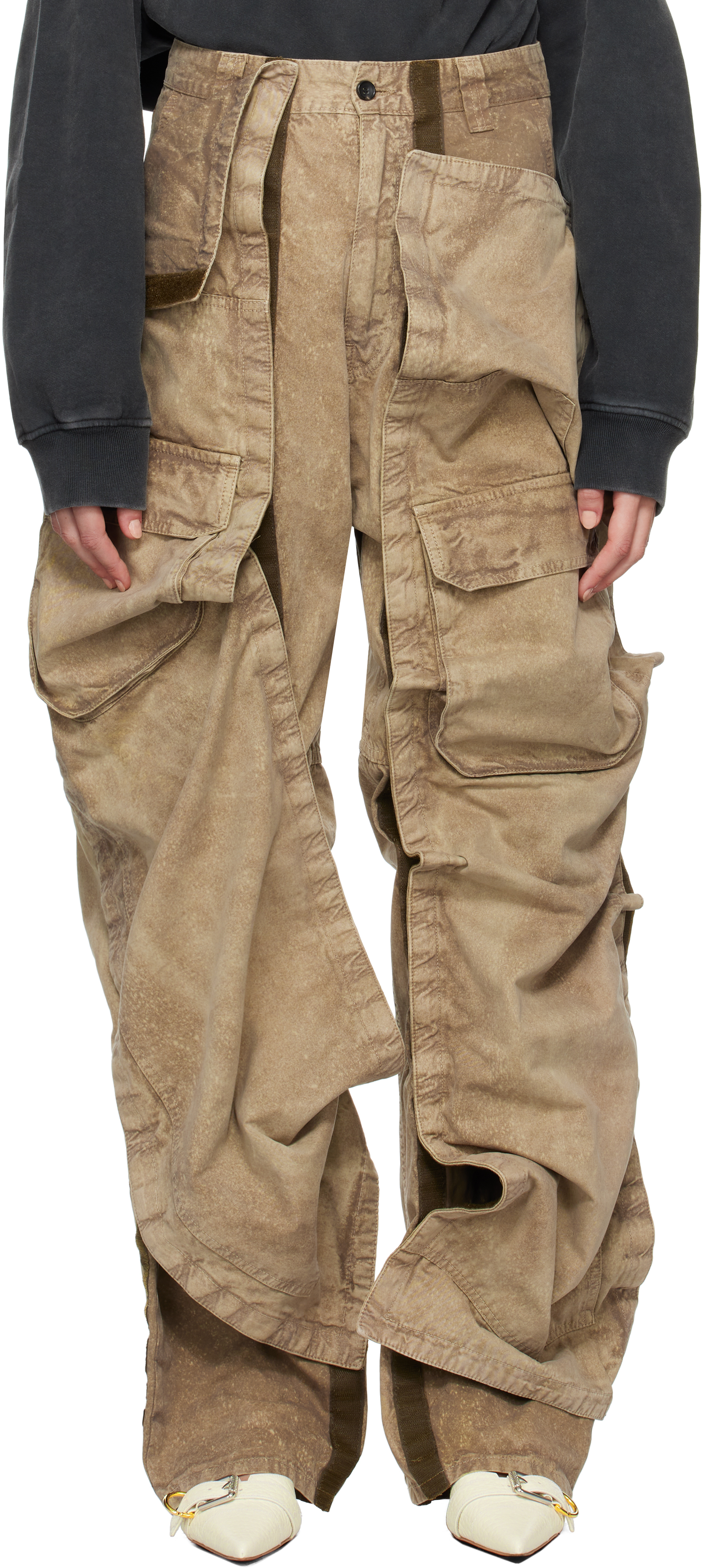 Shop Y/project Khaki Velcro Cargo Pants In Washed Khaki