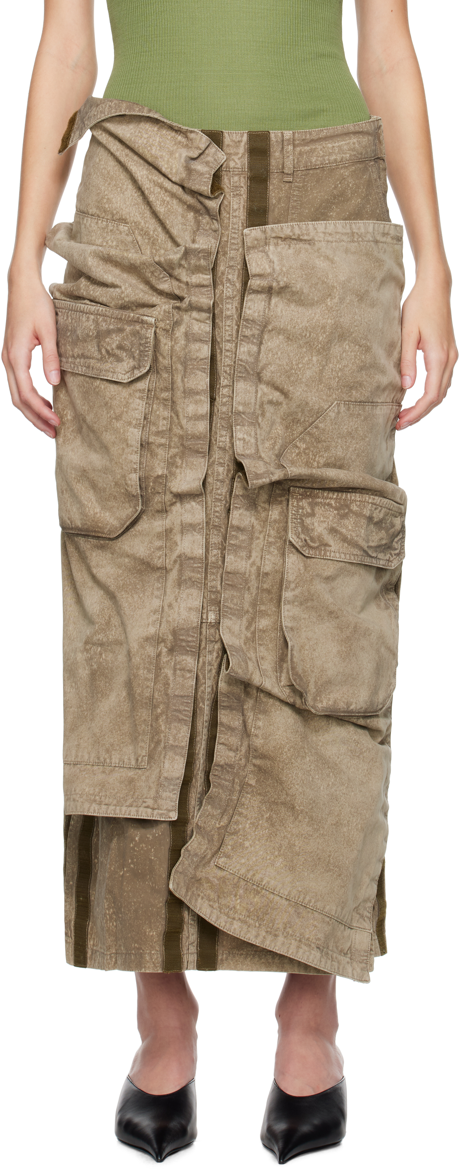 Shop Y/project Khaki Cargo Pocket Midi Skirt In Washed Khaki