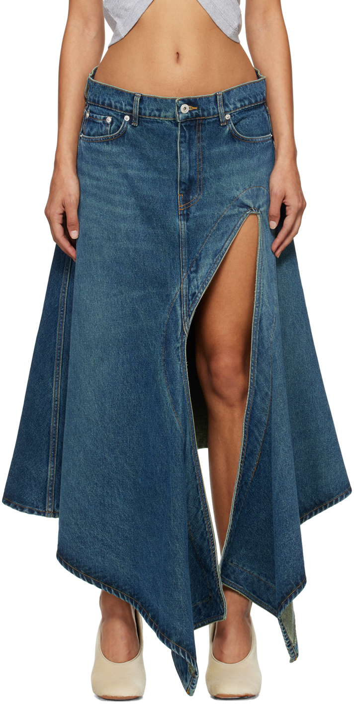 Shop Y/project Blue Cut Out Denim Midi Skirt In Vintage Blue