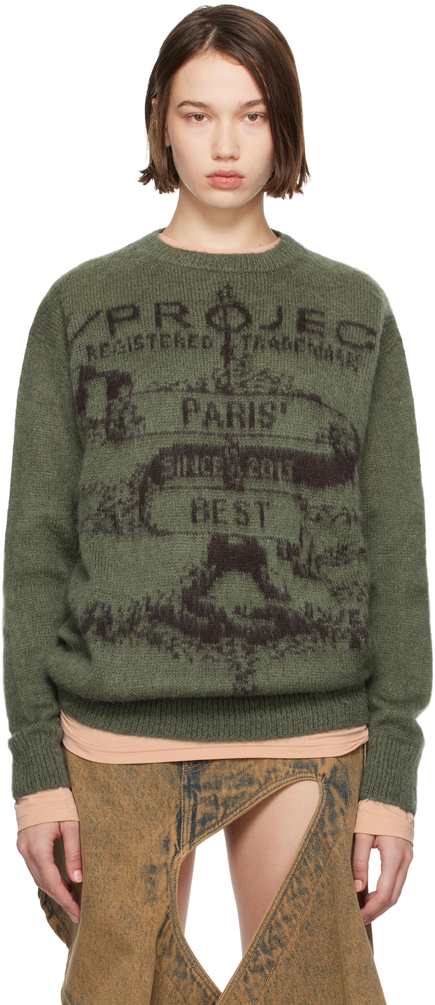 Shop Y/project Green Paris' Best Jacquard Pullover Sweater In Dark Green