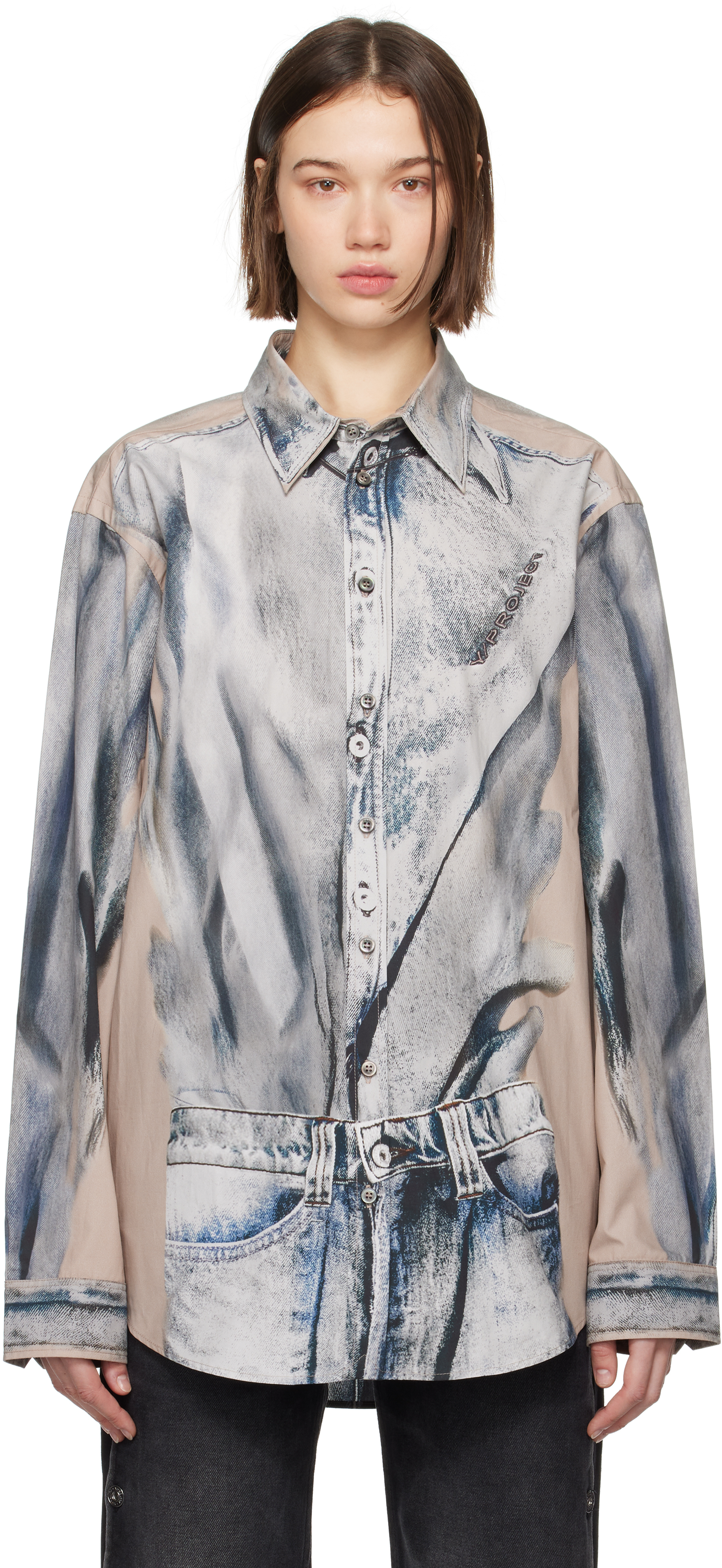 Shop Y/project Beige Trompe L'oeil Shirt In Beige/blue