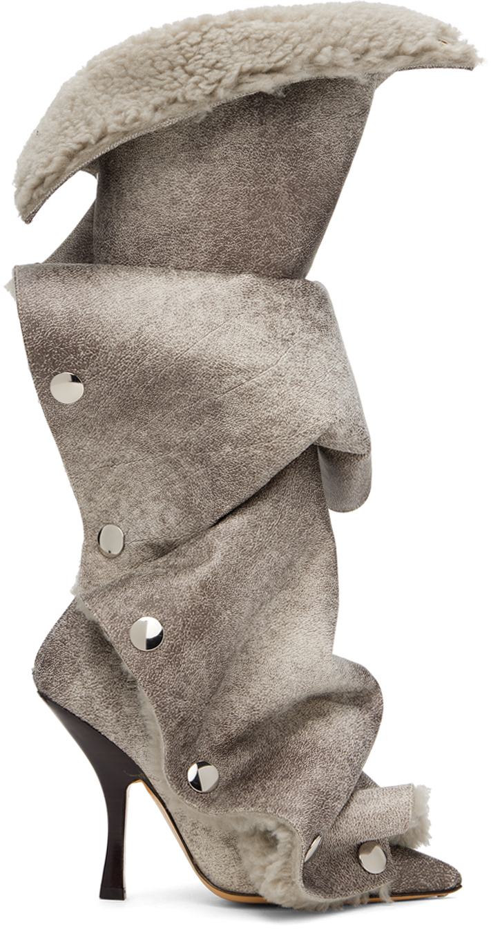 Shop Y/project Gray Snap Boots In Light Grey/dark Grey