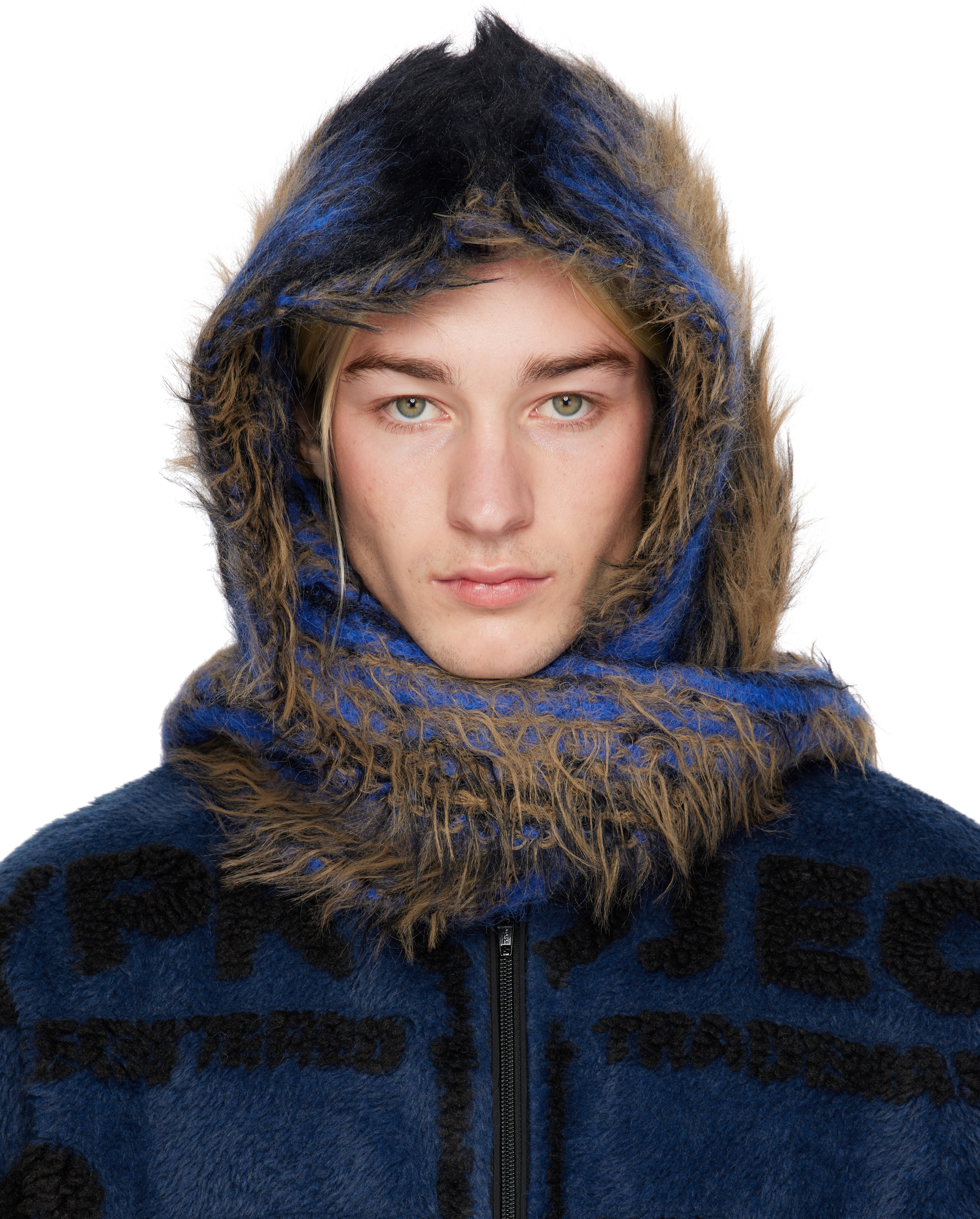 Black & Blue Hairy Gradient Hooded Scarf