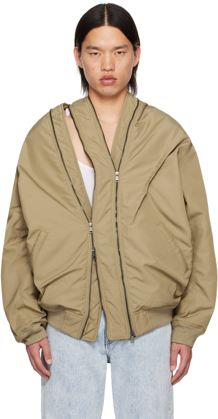 Shop Y/project Beige Double Zip Bomber Jacket In Dark Beige