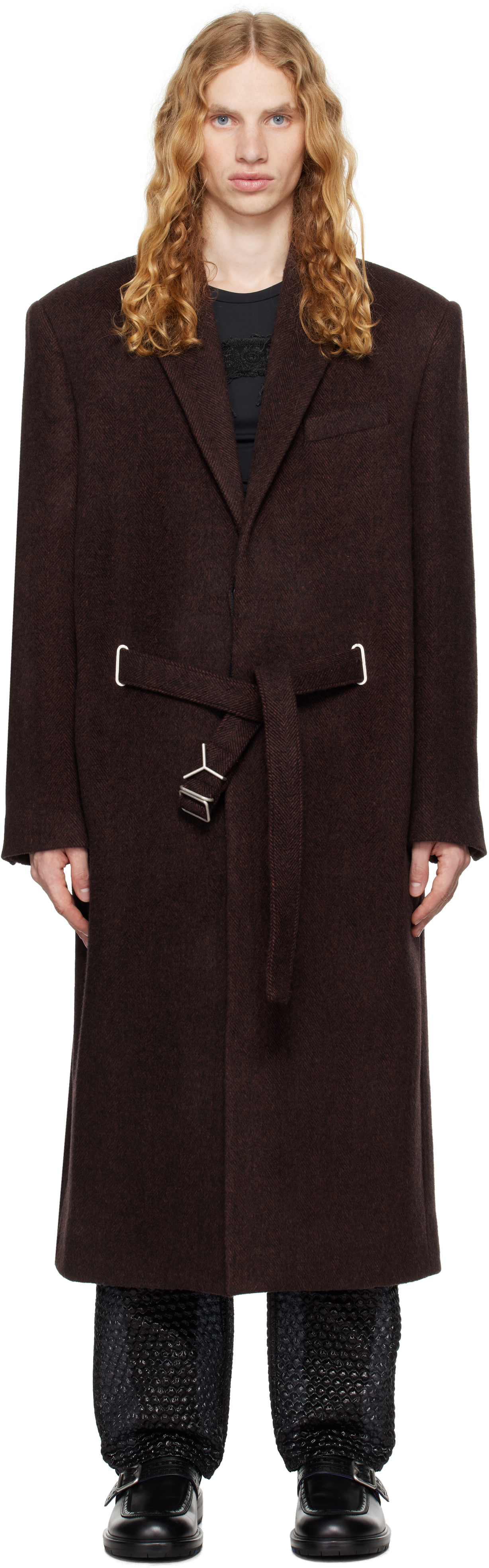 Shop Y/project Brown Y Belt Coat In Evergreen Brown