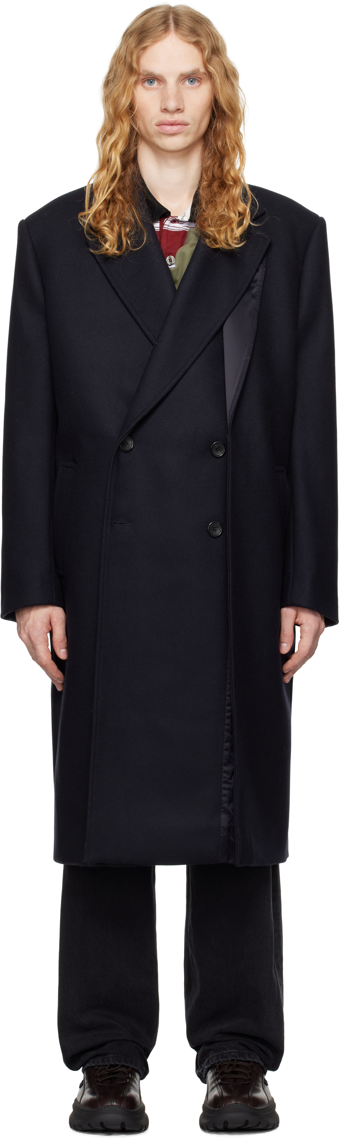 Shop Y/project Navy Double Front Coat In Evergreen Navy