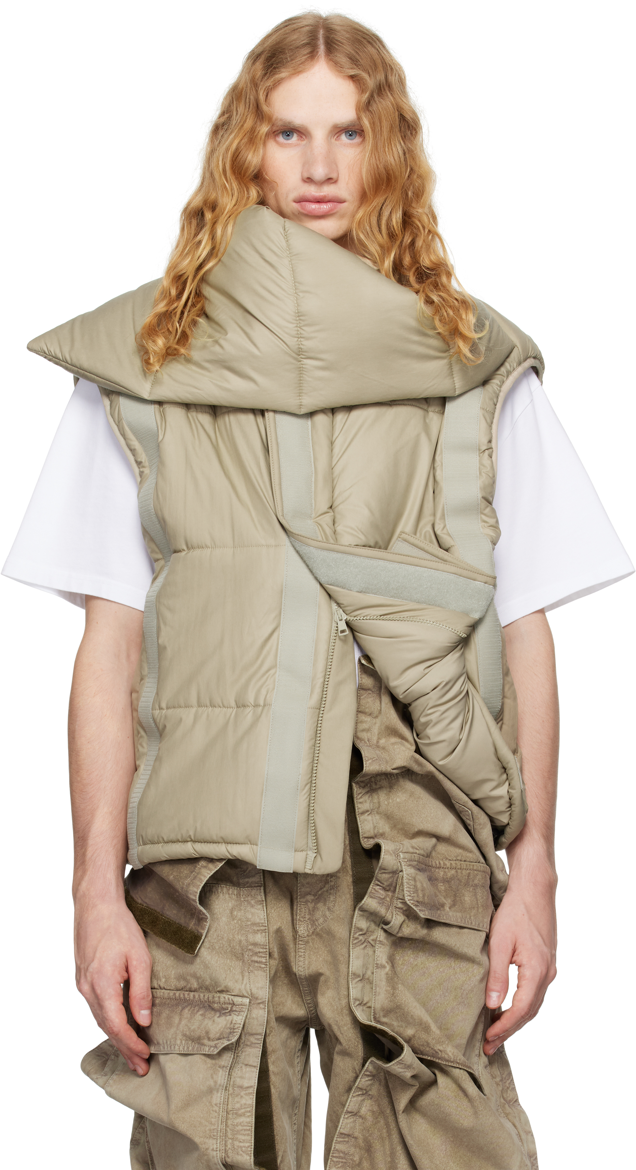 Beige Velcro Puffer Vest