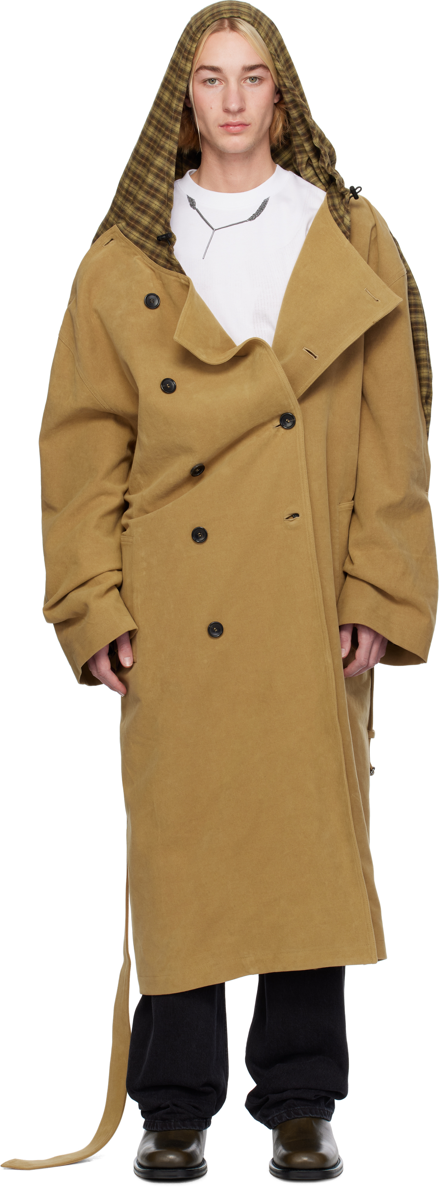 Y/project Beige Insert Hood Trench Coat In Dark Beige