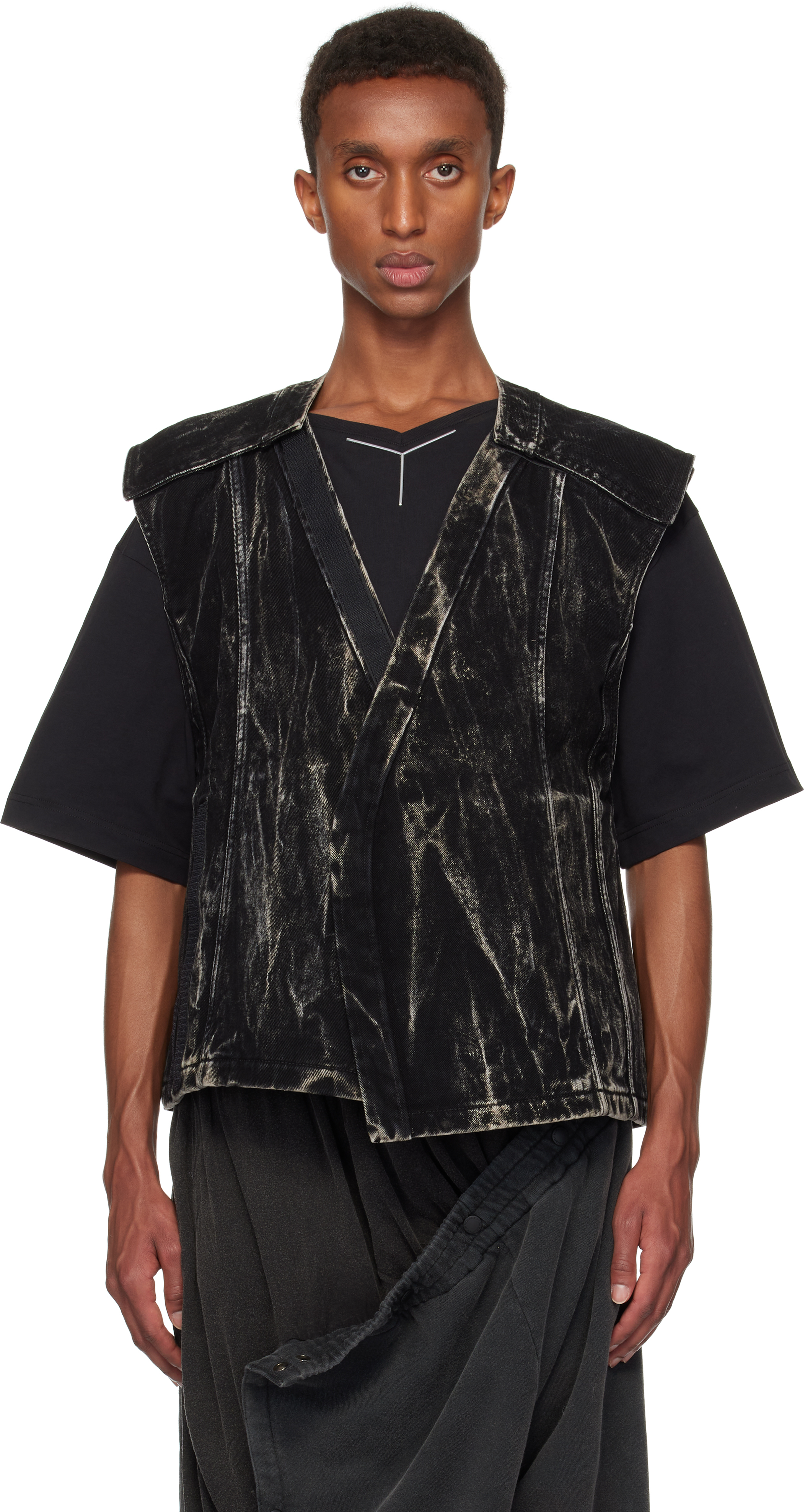 Y/Projectのブラック Vertical Whiskers ベルクロ デニムベスト