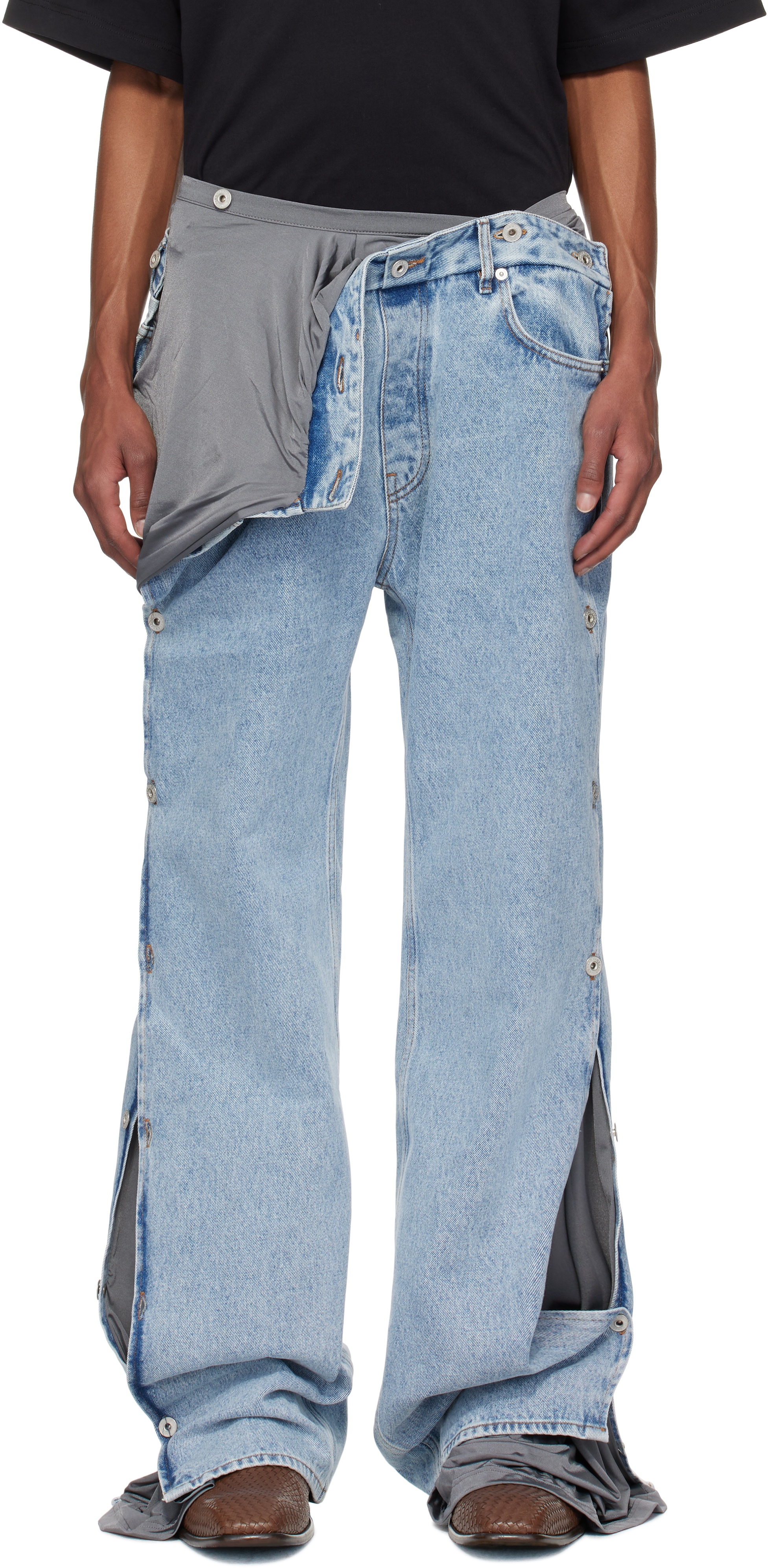 Blue & Gray Collapsed Waist Jeans