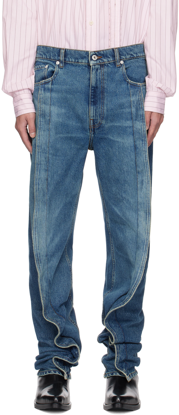 Shop Y/project Blue Banana Jeans In Evergreen Vintage Bl