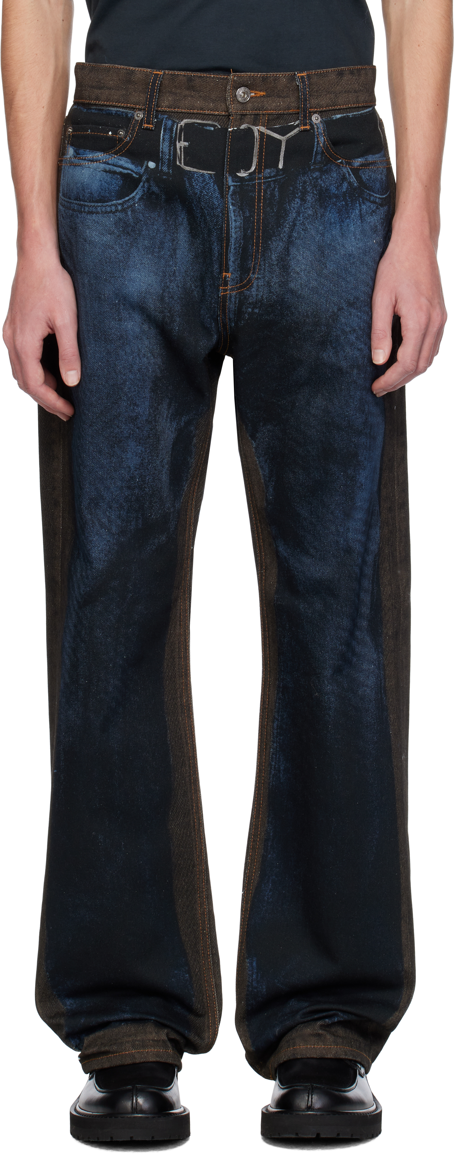 Y/project Brown & Blue 'yp' Trompe L'oeil Jeans In Blue/brown