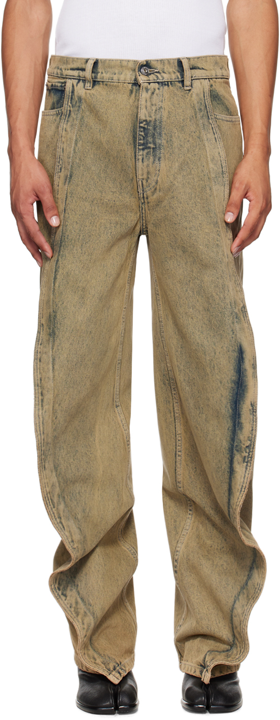 Shop Y/project Brown Banana Jeans In Dusty Beige