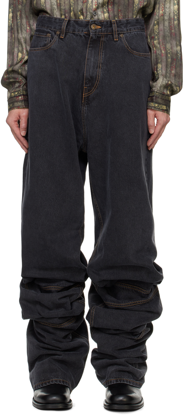 Black Draped Cuff Jeans