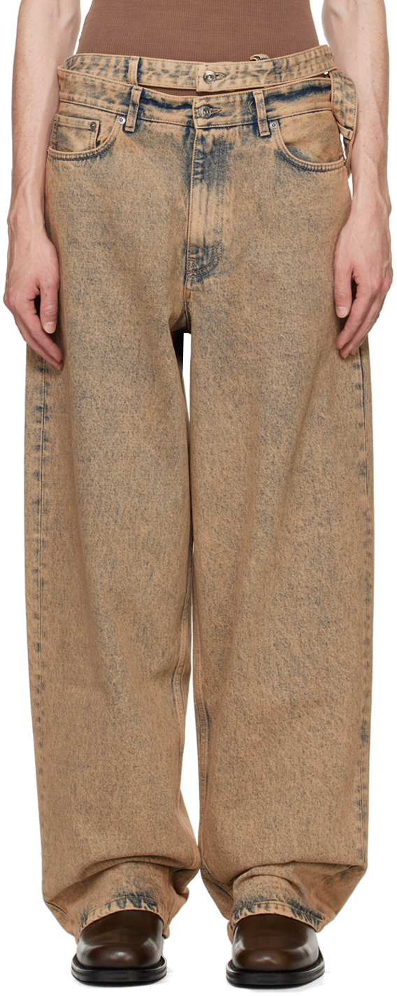 Shop Y/project Beige Multi Waistband Jeans In Dusty Beige