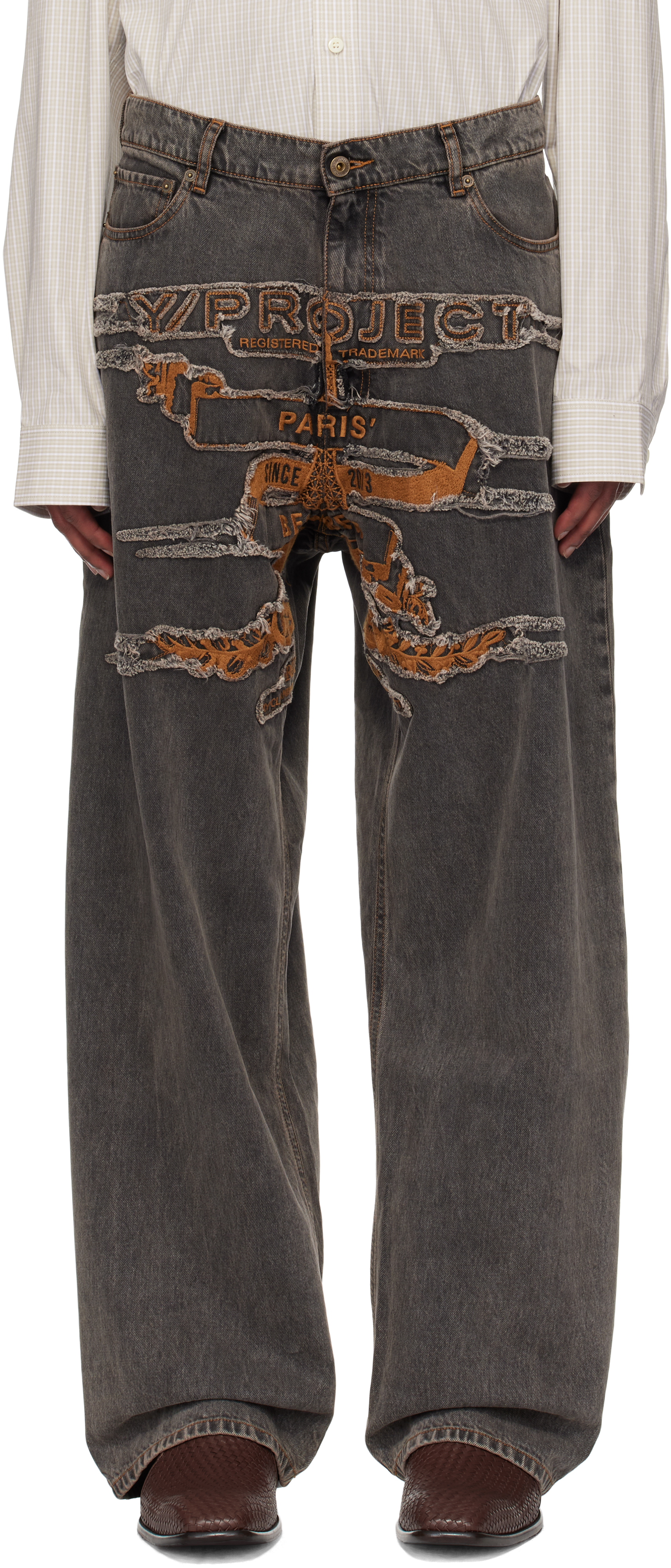 Shop Y/project Black Paris' Best Patch Jeans In Evergreen Vintage Bl